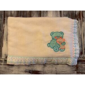 Vintage JC Penney's Toddletime Crib Blanket Teddy Bear Appliqué